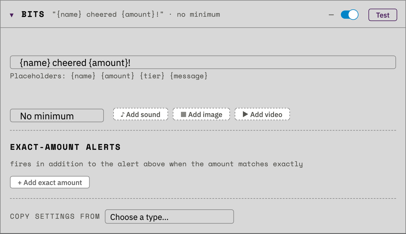 An expanded amount-based alert showing min amount and exact-amount options